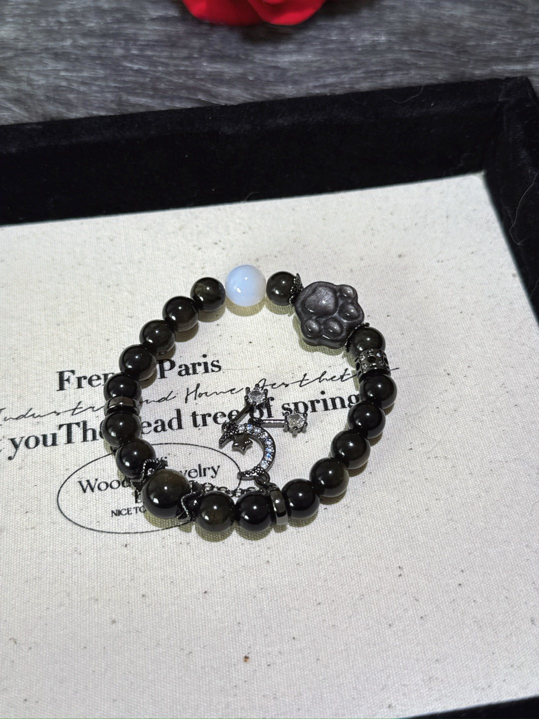 ▫️▪️ Gold obsidian silver obsidian cat's paw bracelet